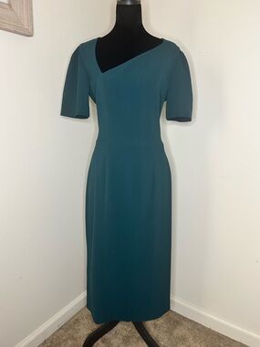 Dress the Population Teal Asymmetric Midi Dress